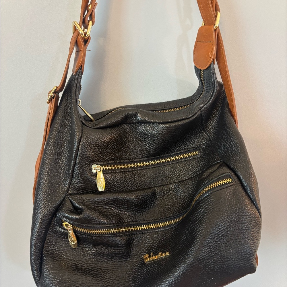 Valentina Black Backpack with Brown Straps